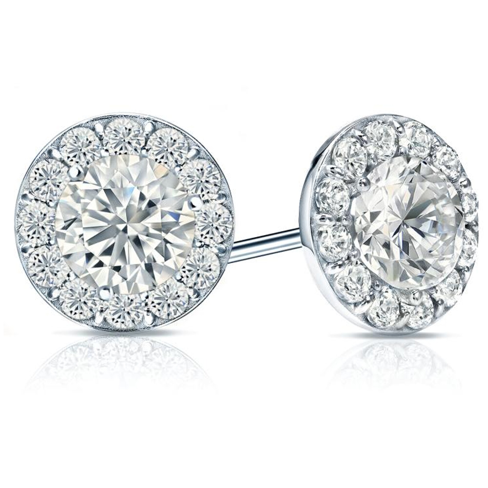 Halo Lab Diamond Stud Earrings Round Cut 14k White Gold 0.90 Carat 1 halo lab diamond stud earrings
