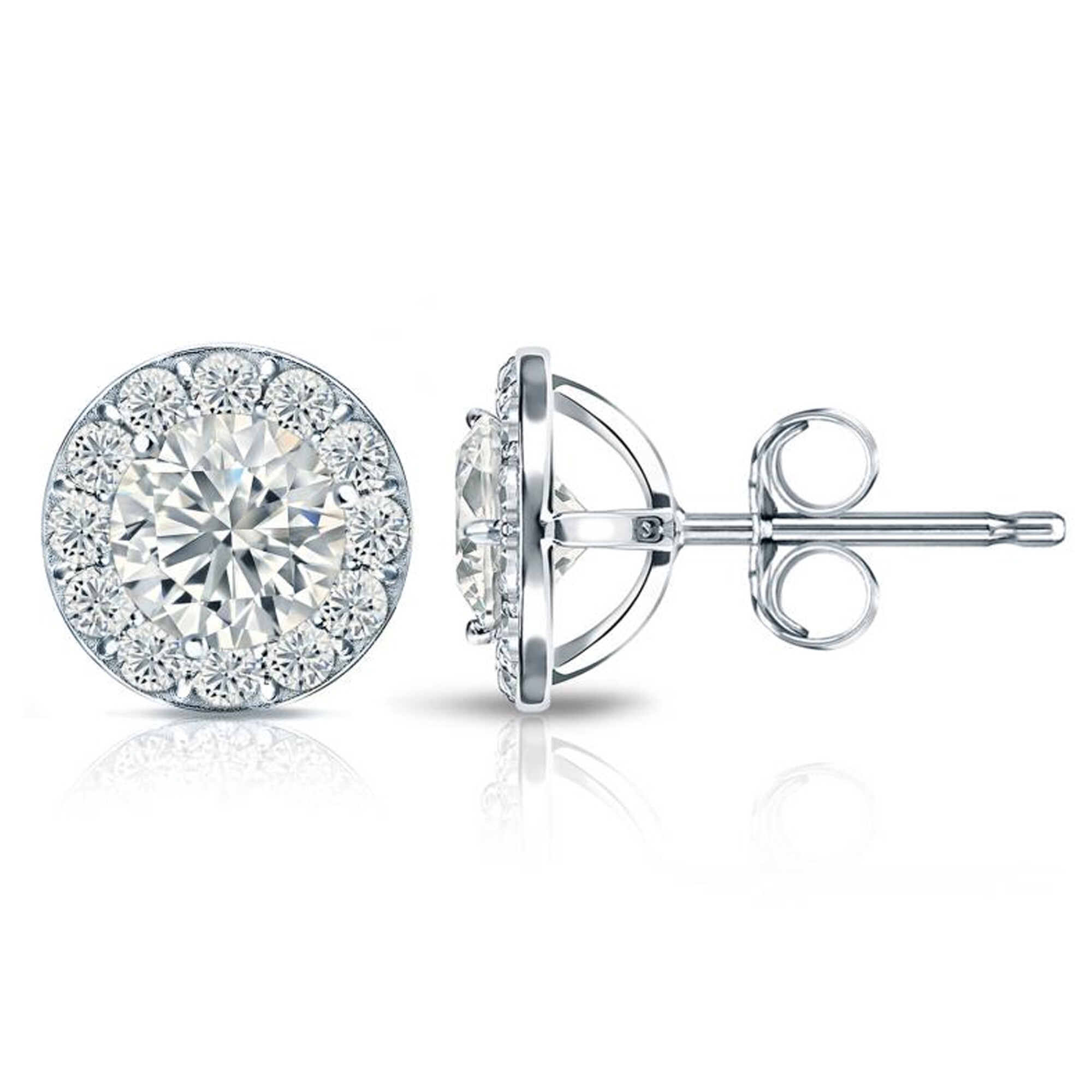 Halo Lab Diamond Stud Earrings Round Cut 14k White Gold 0.90 Carat 3 Halo Lab Diamond Stud Earrings Round Cut 14k White Gold 0.90 Carat - Image 3