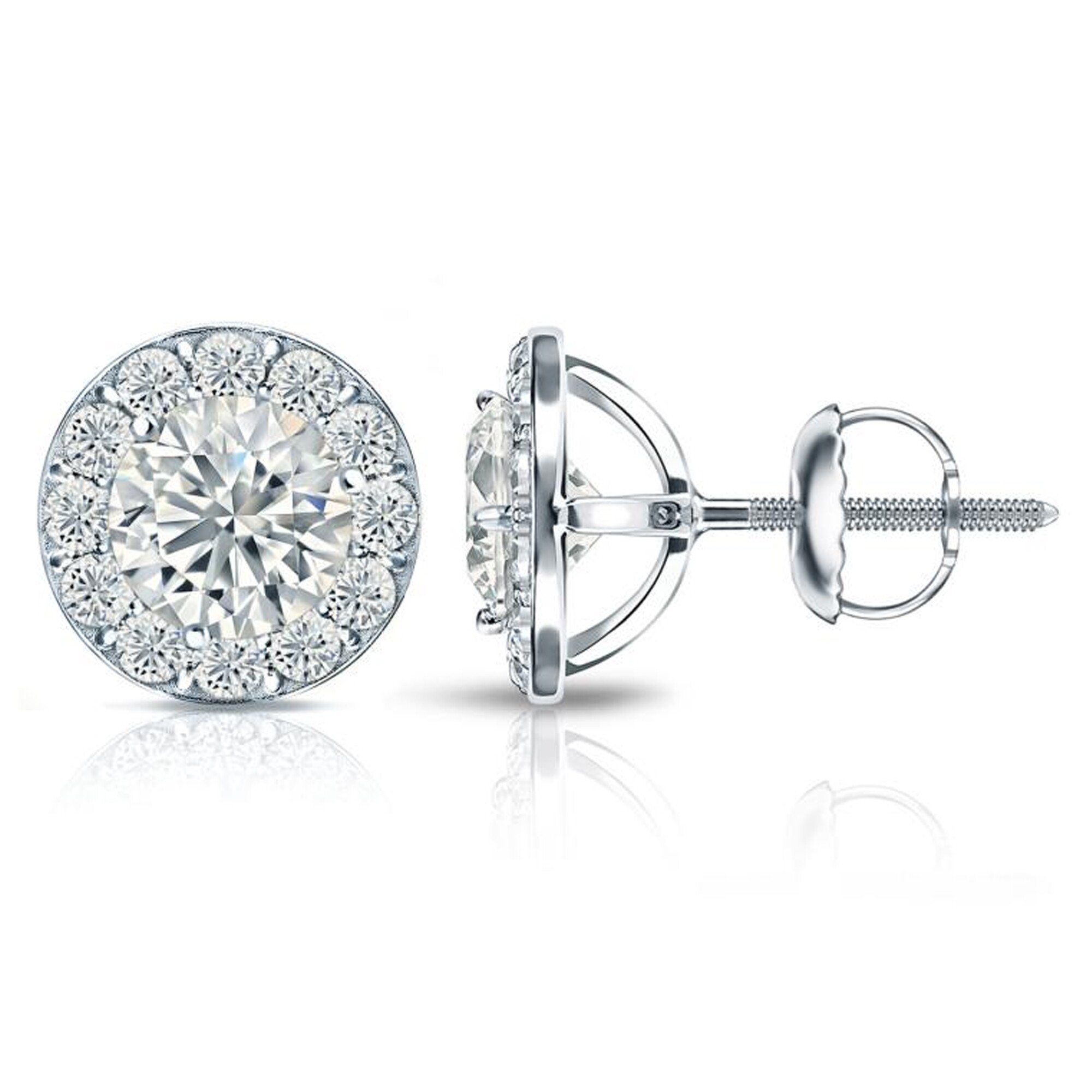 Halo Lab Diamond Stud Earrings Round Cut 14k White Gold 0.90 Carat 4 Halo Lab Diamond Stud Earrings Round Cut 14k White Gold 0.90 Carat - Image 4