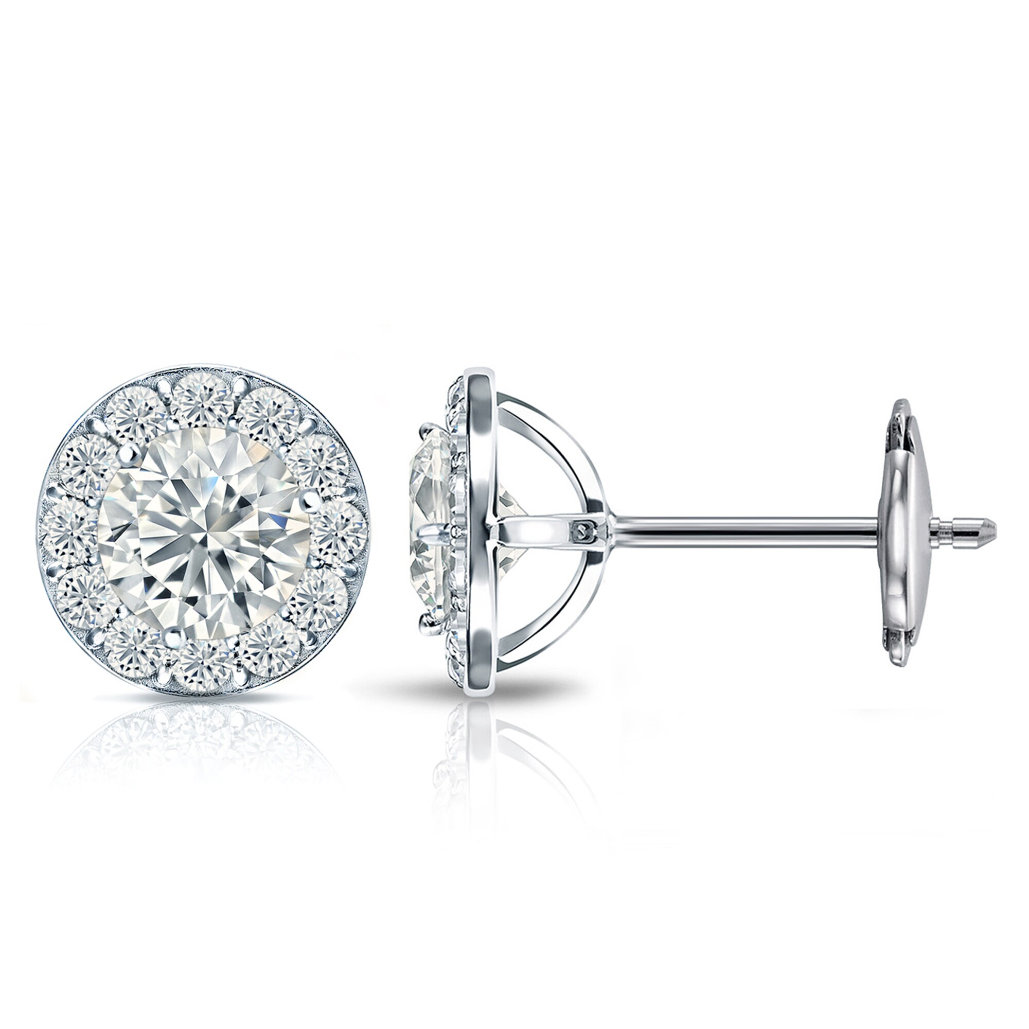 Halo Lab Diamond Stud Earrings Round Cut 14k White Gold 0.90 Carat 5 Halo Lab Diamond Stud Earrings Round Cut 14k White Gold 0.90 Carat - Image 5