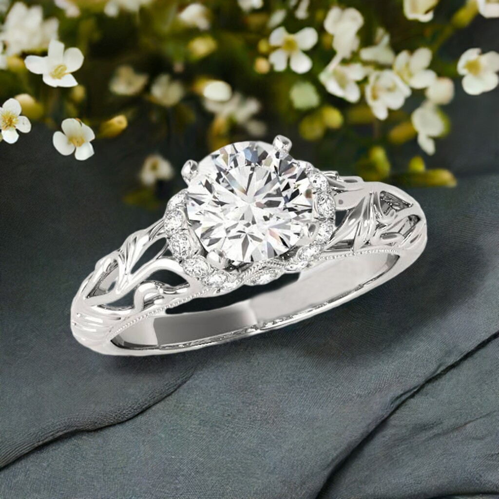 vintage style lab diamond engagement ring solitaire round